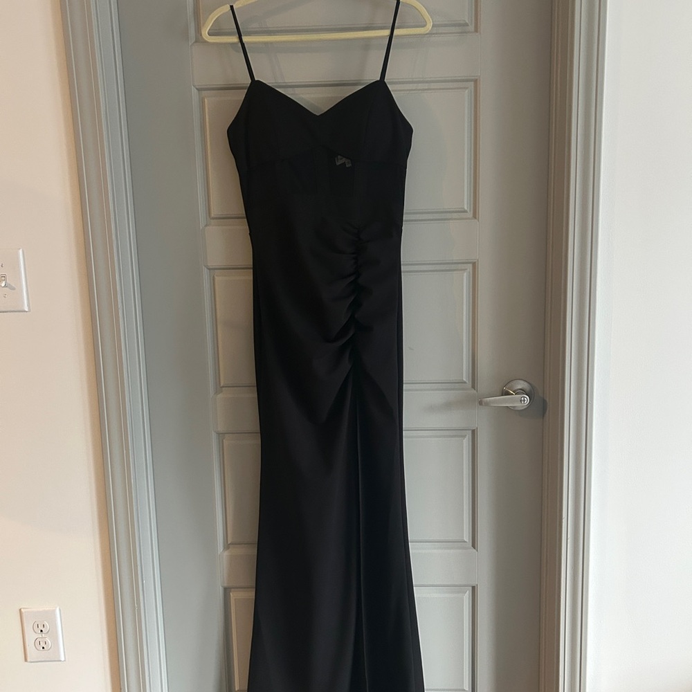 Emerald Sundae Black Spaghetti Strap Maxi Gown